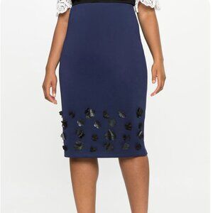Eloquii Navy Pencil Skirt with 3D Floral Appliqué – Size 18 – NWT